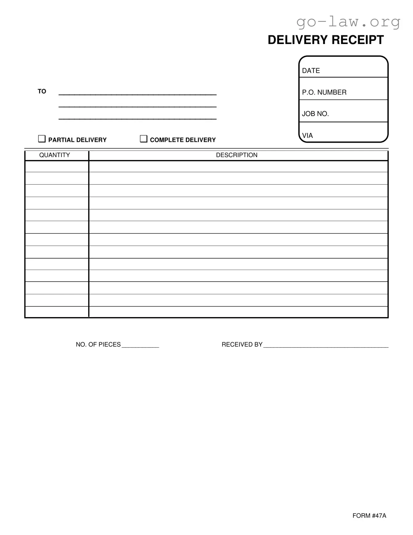 Download Delivery Receipt Form in PDF