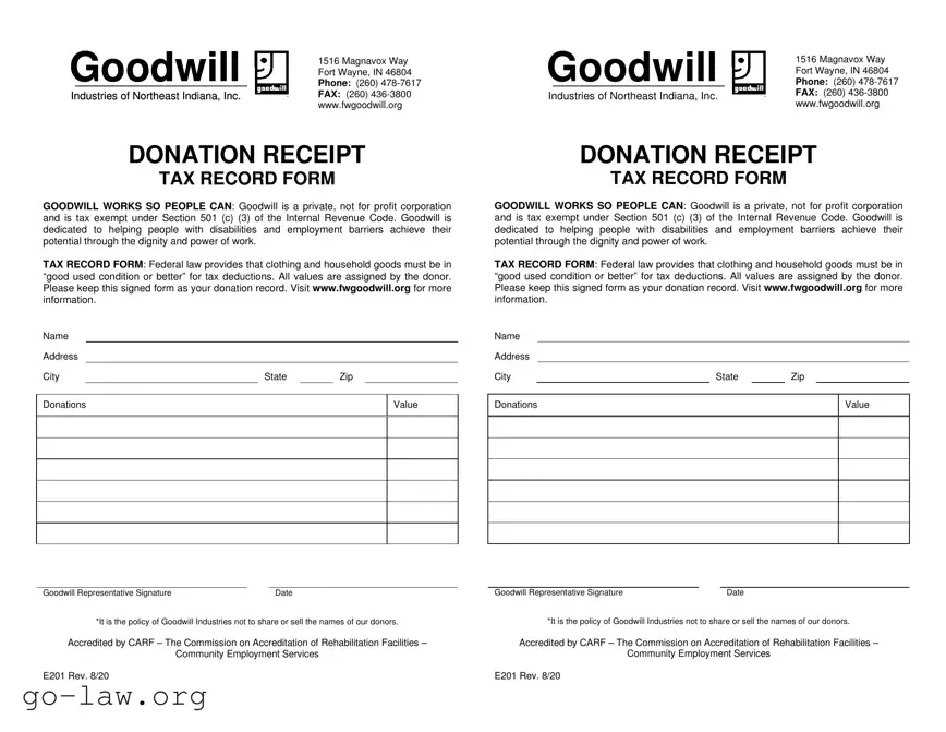 Download Goodwill donation receipt Form in PDF