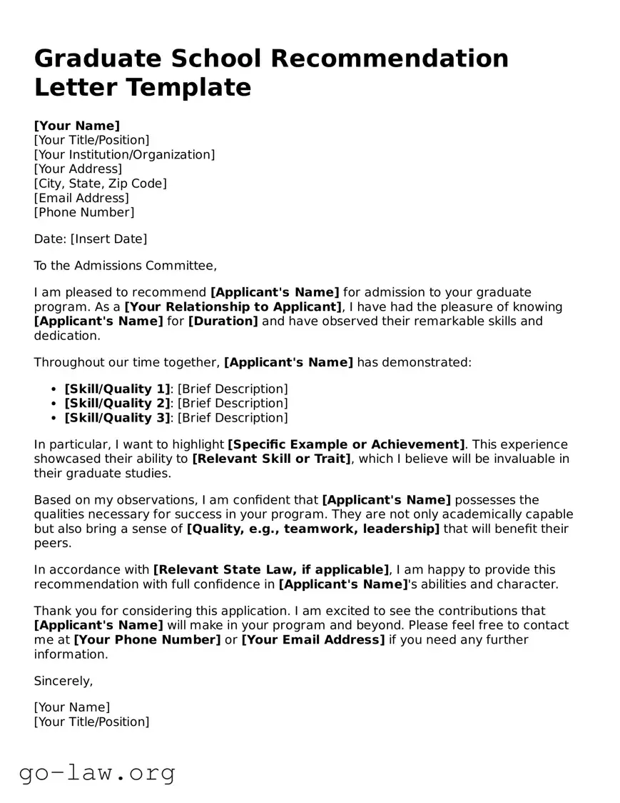 Blank Graduate School Recommendation Letter Template