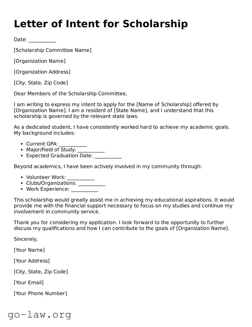 Blank Letter of Intent For Scholarship Template