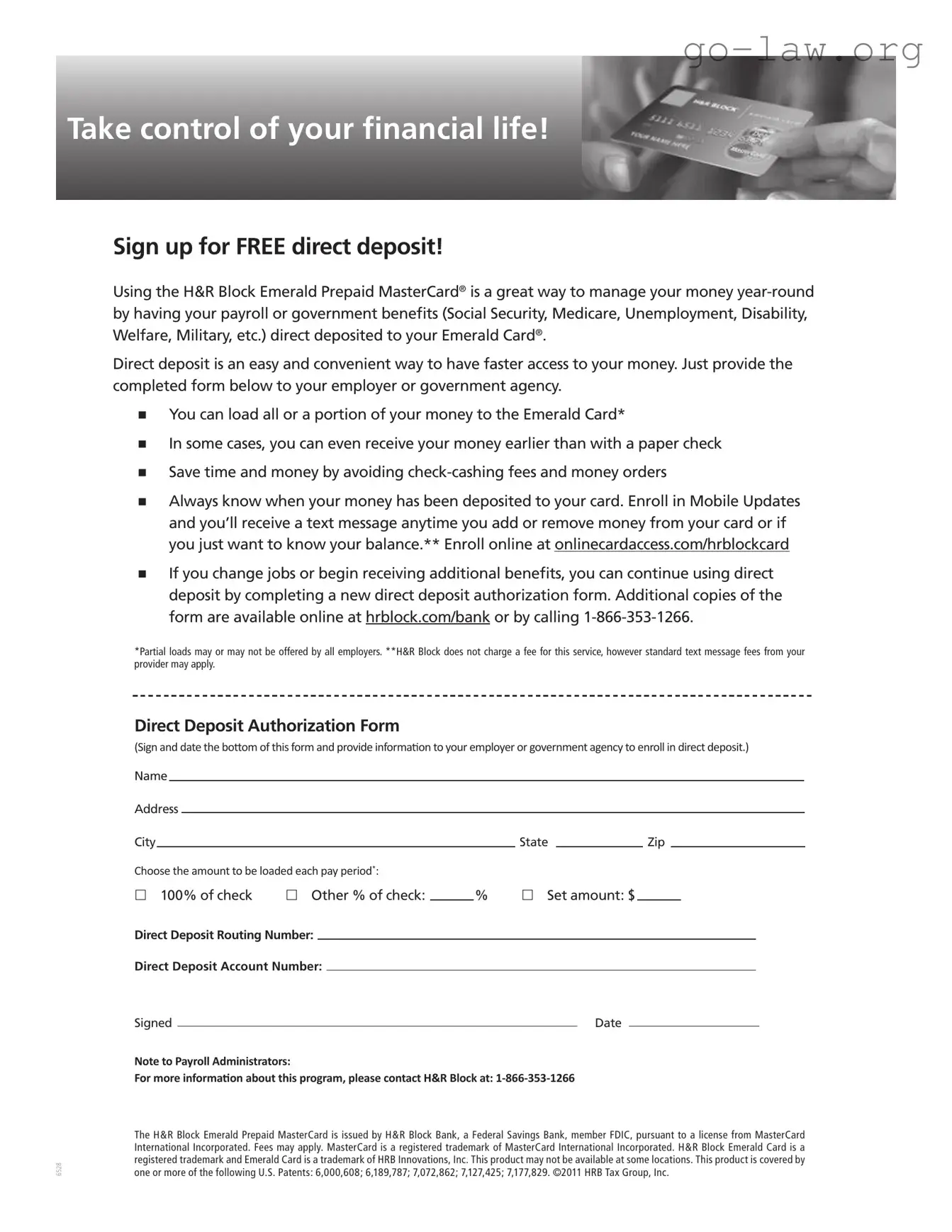 Download Emerald Direct Deposit Form in PDF