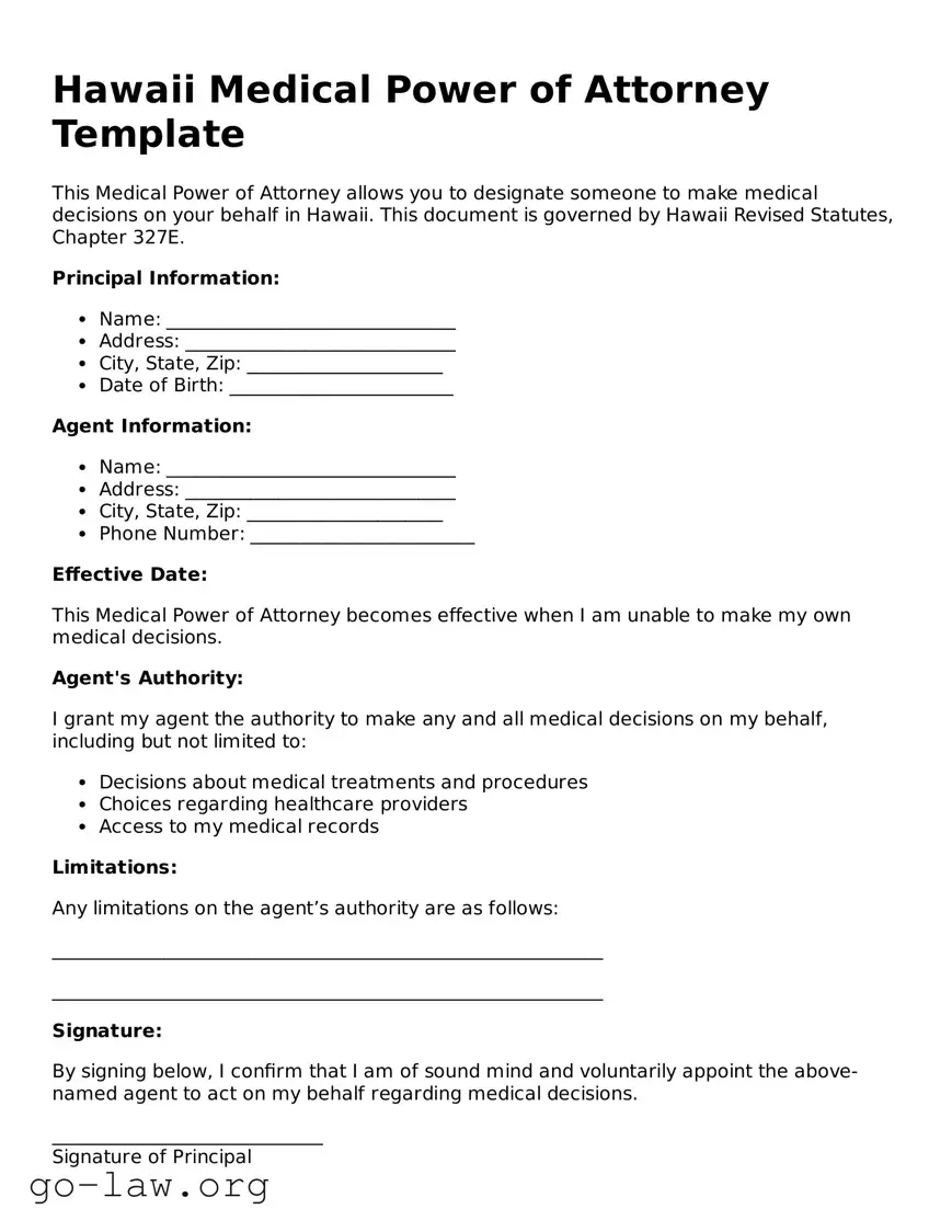 Fillable Hawaii Medical Power of Attorney Form