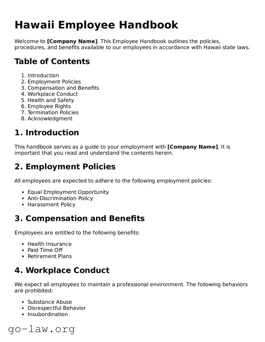 Fillable Hawaii Employee Handbook Form