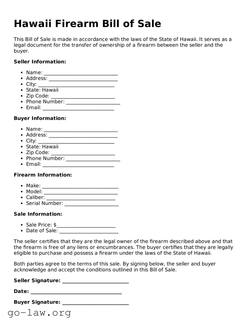 Fillable Hawaii Firearm Bill of Sale Form