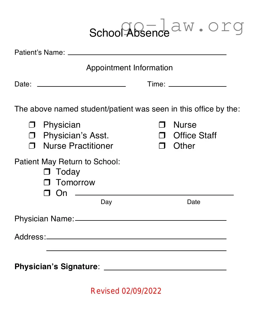 Download School Absence Form in PDF