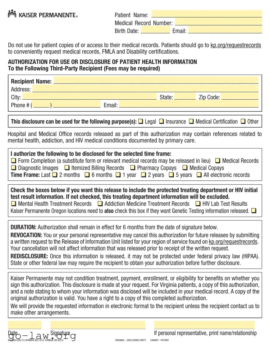 Download Kaiser Records Request Form in PDF