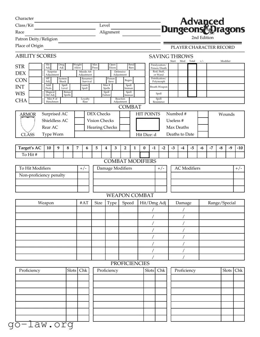 Download Add Character Sheet Form in PDF