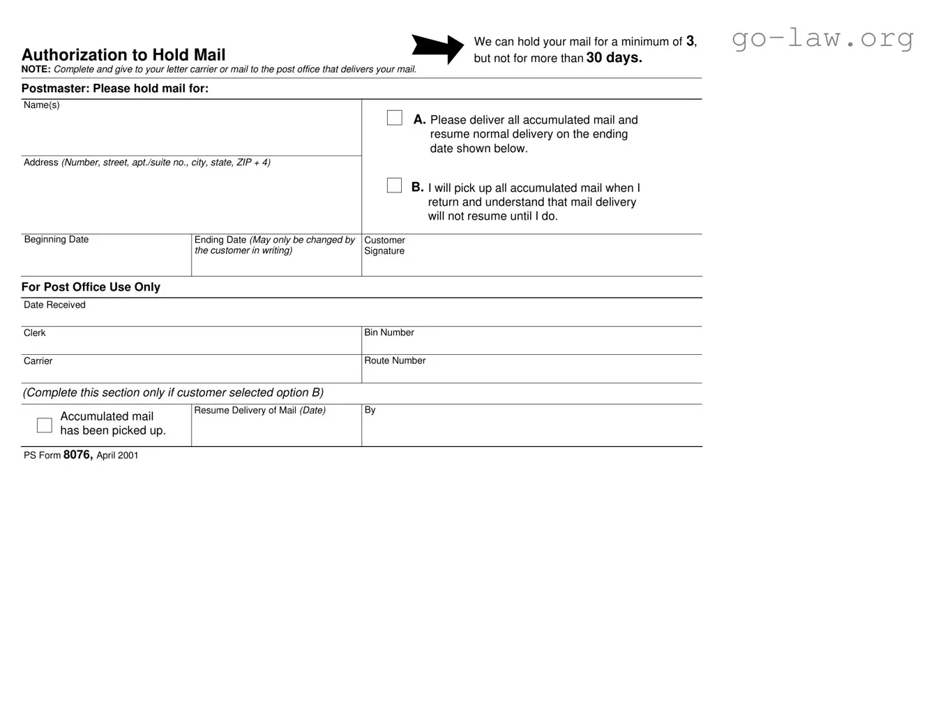 Download Usps Hold Mail Request Form in PDF