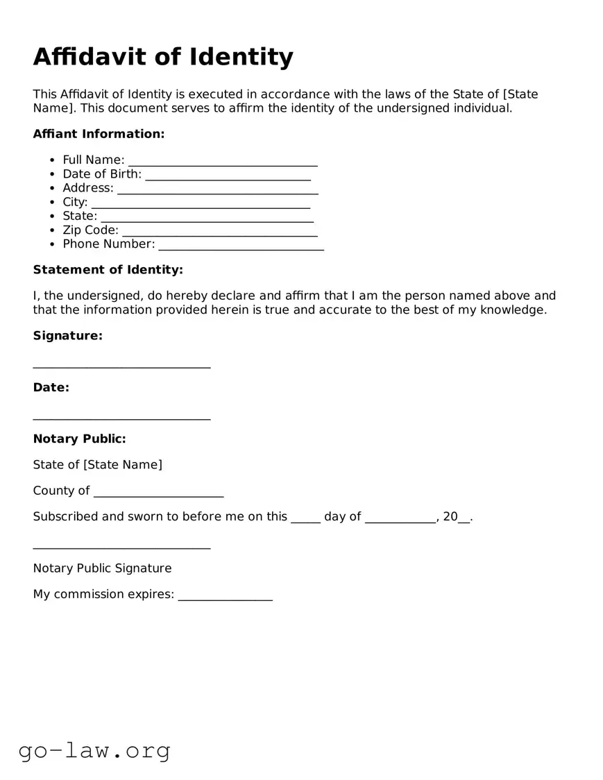 Blank Affidavit of Identity Template