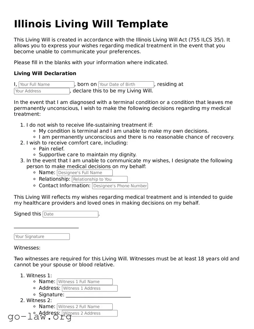 Fillable Illinois Living Will Form