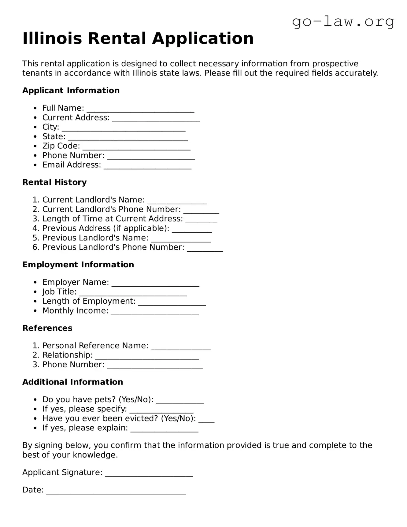 Fillable Illinois Rental Application Form