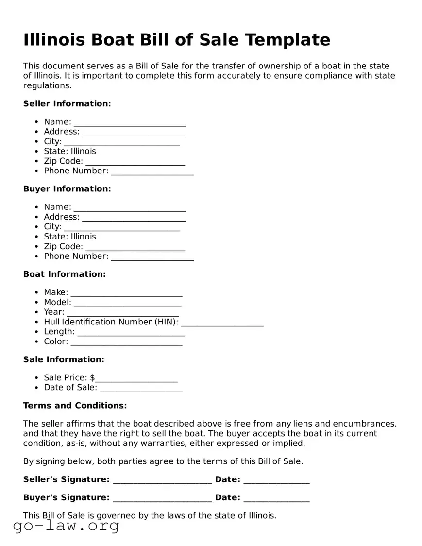 Fillable Illinois Boat Bill of Sale Form