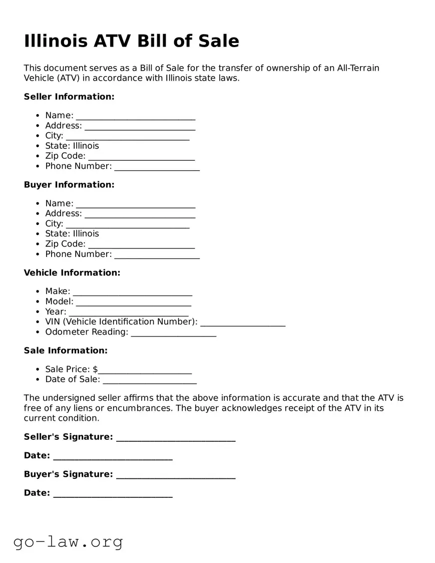Fillable Illinois ATV Bill of Sale Form