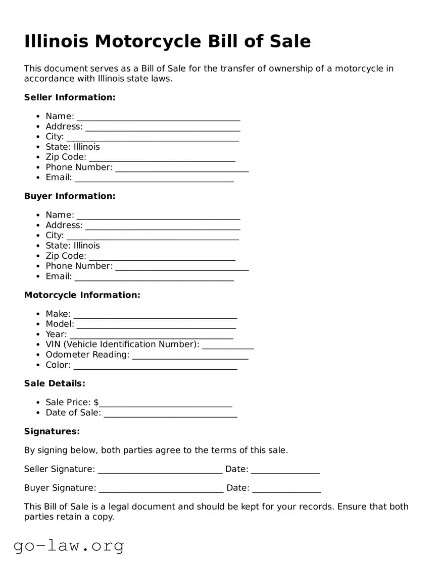 Fillable Illinois Motorcycle Bill of Sale Form
