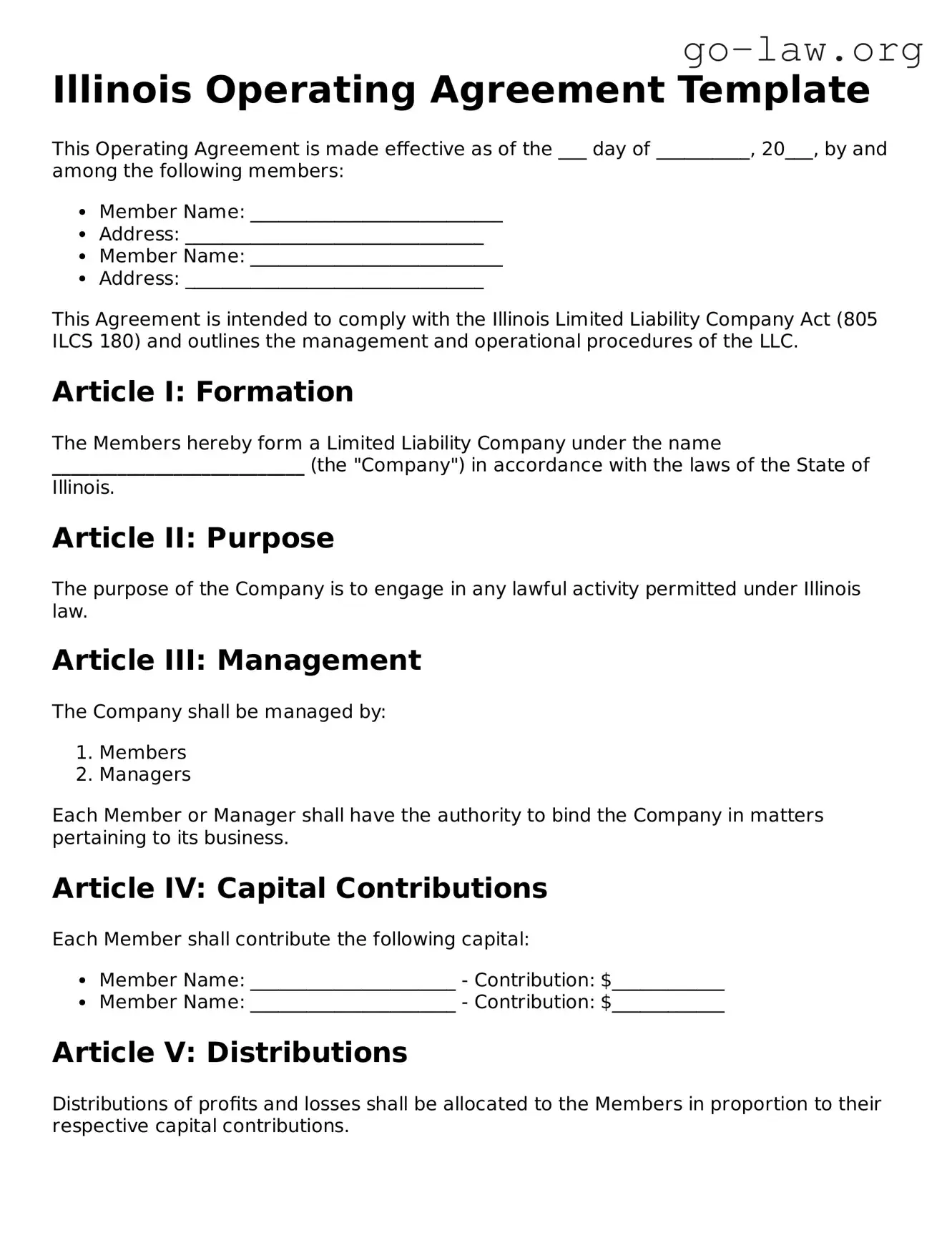 Fillable Illinois Operating Agreement Form