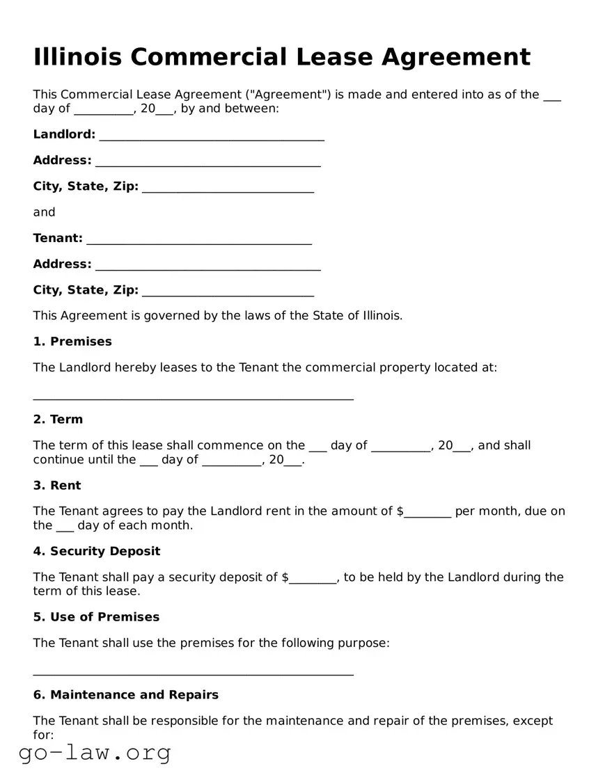 Fillable Illinois Commercial Lease Agreement Form