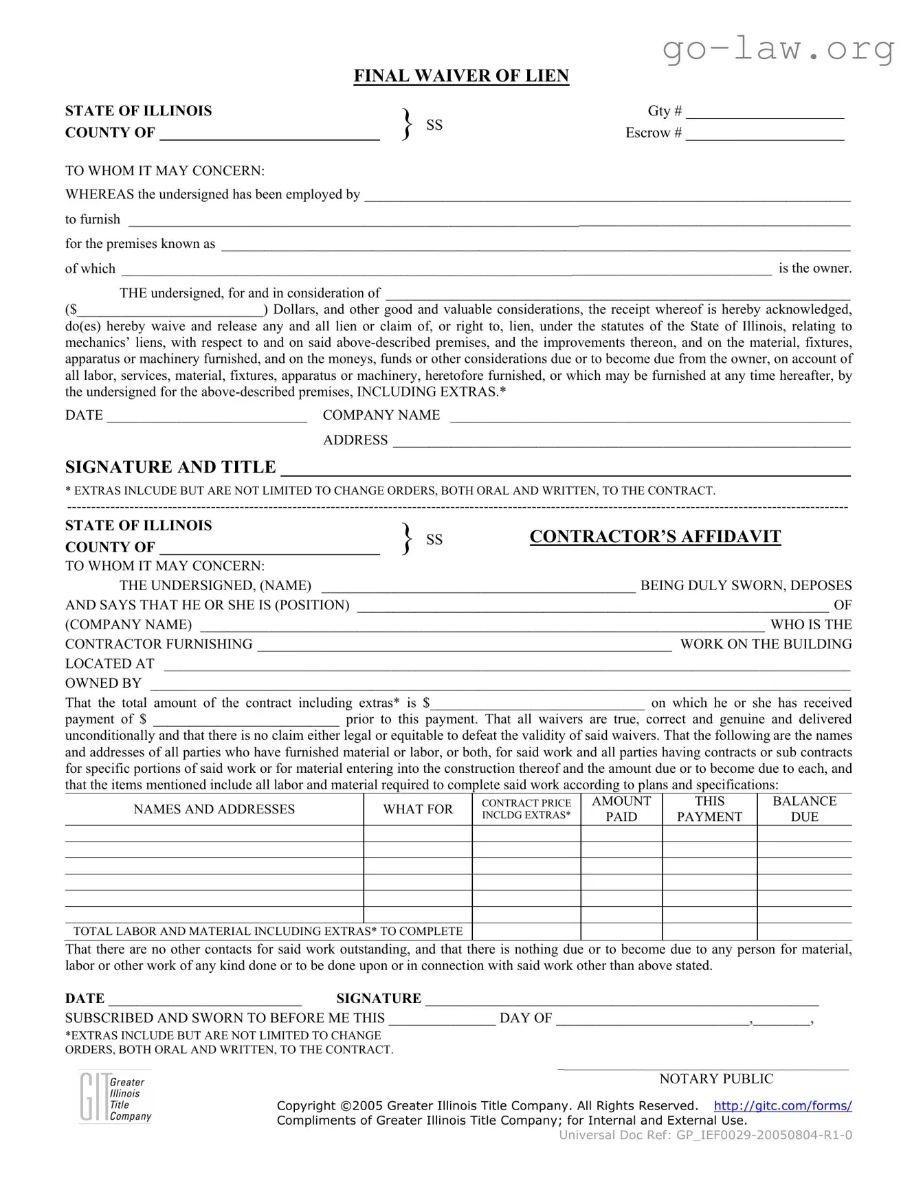 Download Illinois Final Waiver Of Lien Form in PDF