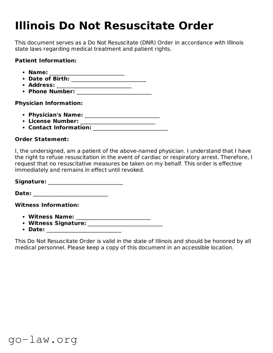 Fillable Illinois Do Not Resuscitate Order Form