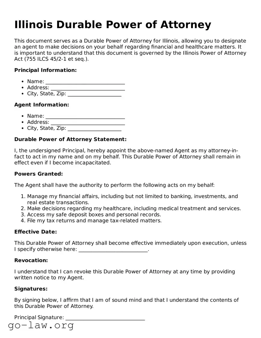 Fillable Illinois Durable Power of Attorney Form