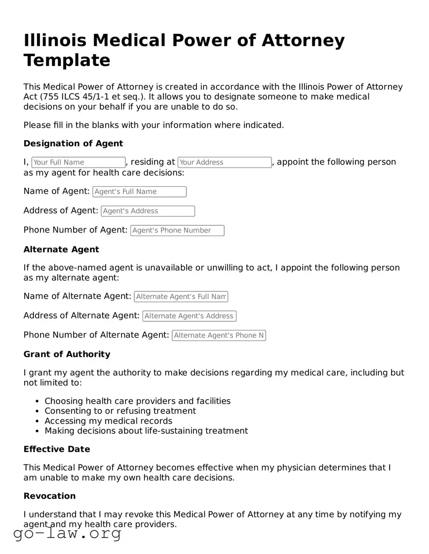 Fillable Illinois Medical Power of Attorney Form