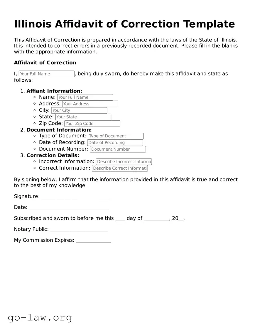 Fillable Illinois Affidavit of Correction Form