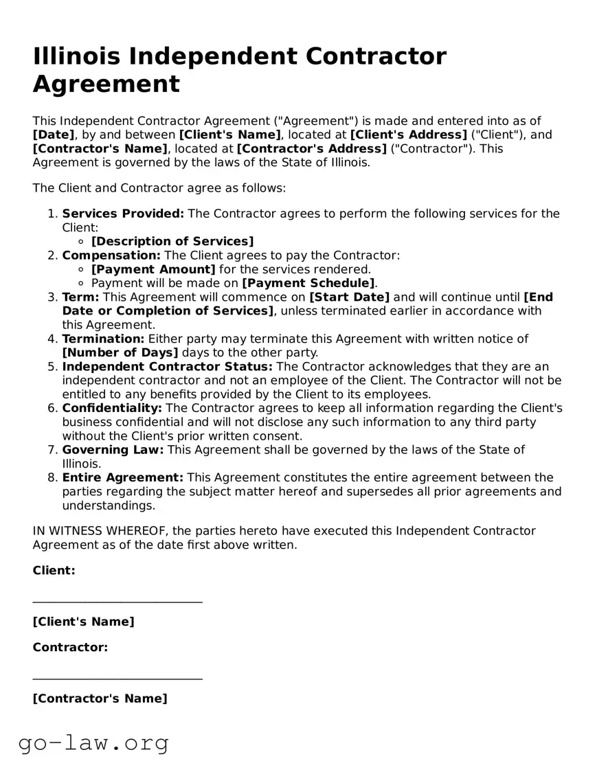 Fillable Illinois Independent Contractor Agreement Form