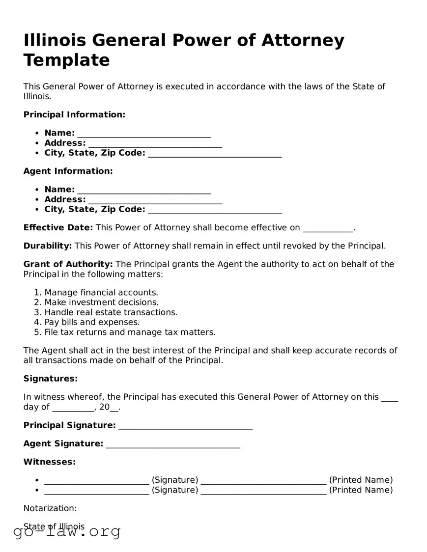 Fillable Illinois General Power of Attorney Form