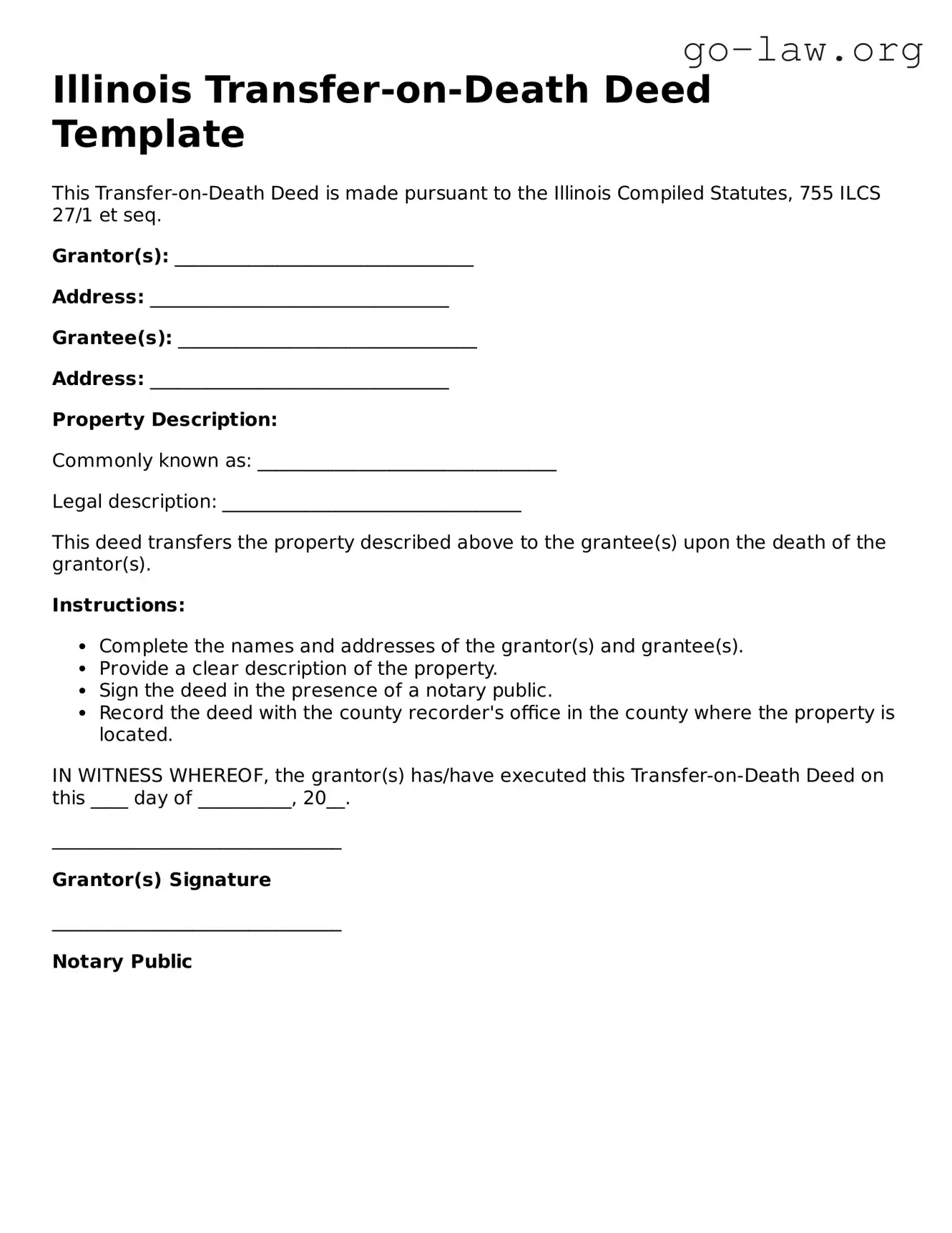 Fillable Illinois Transfer-on-Death Deed Form