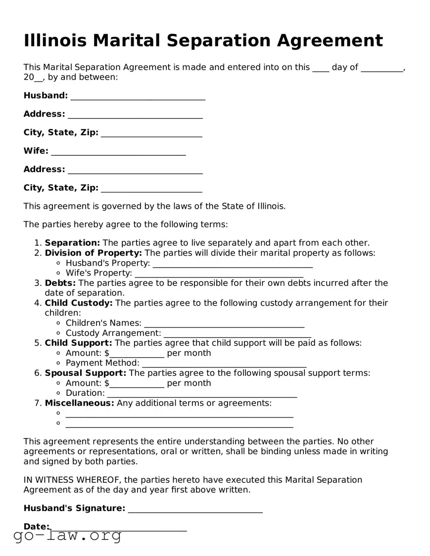 Fillable Illinois Marital Separation Agreement Form