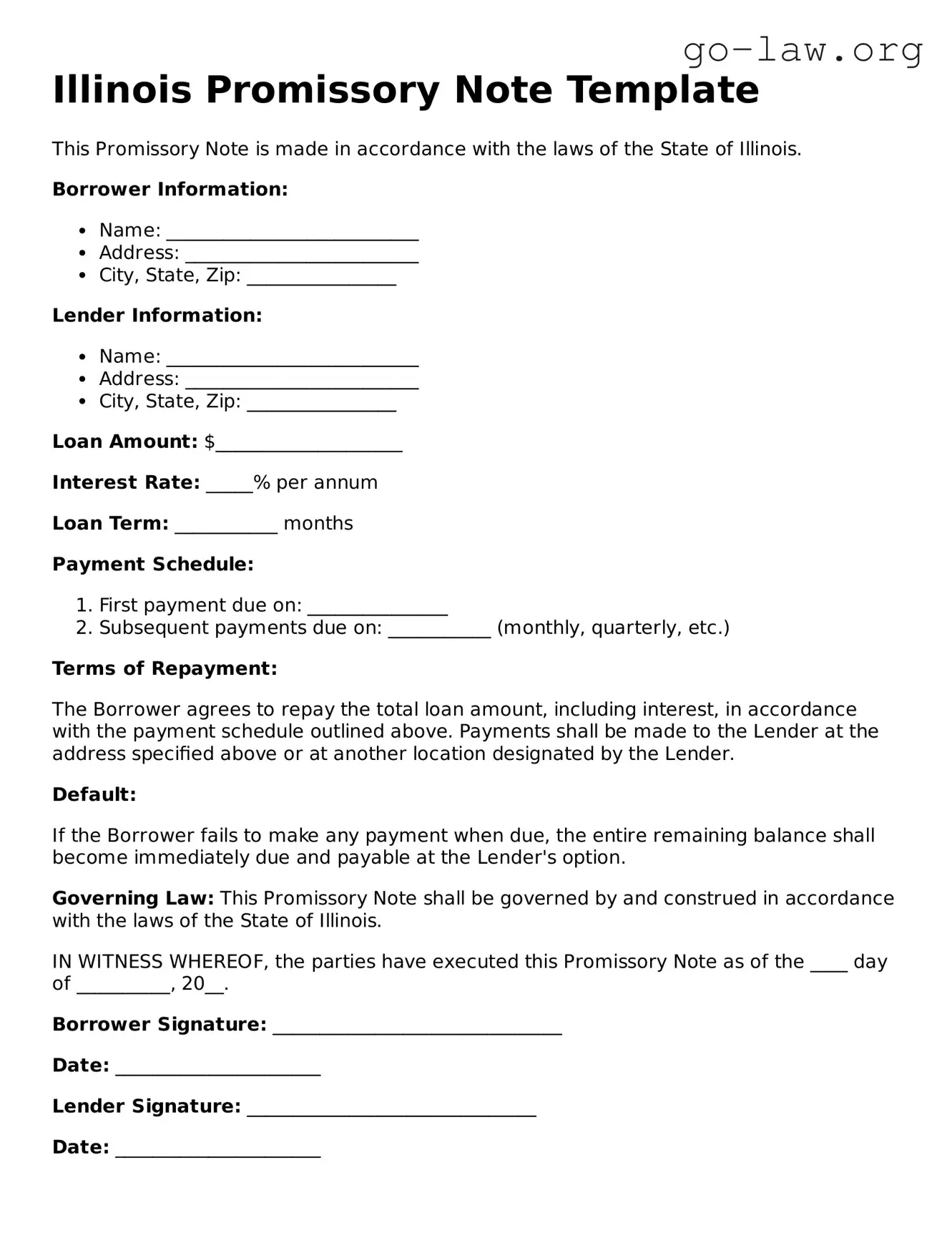 Fillable Illinois Promissory Note Form