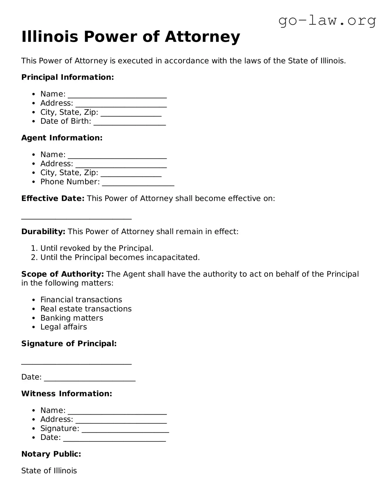 Fillable Illinois Power of Attorney Form