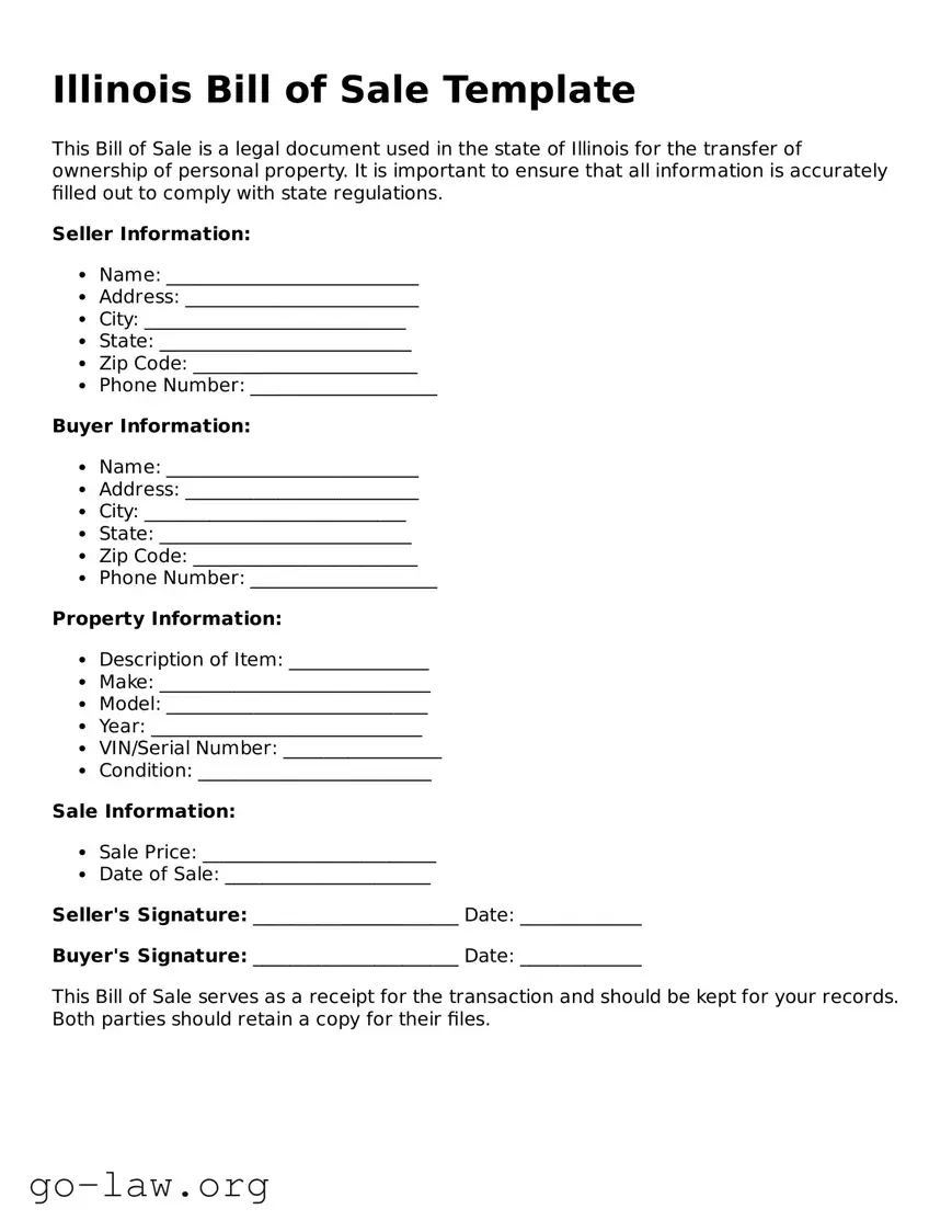 Fillable Illinois Bill of Sale Form