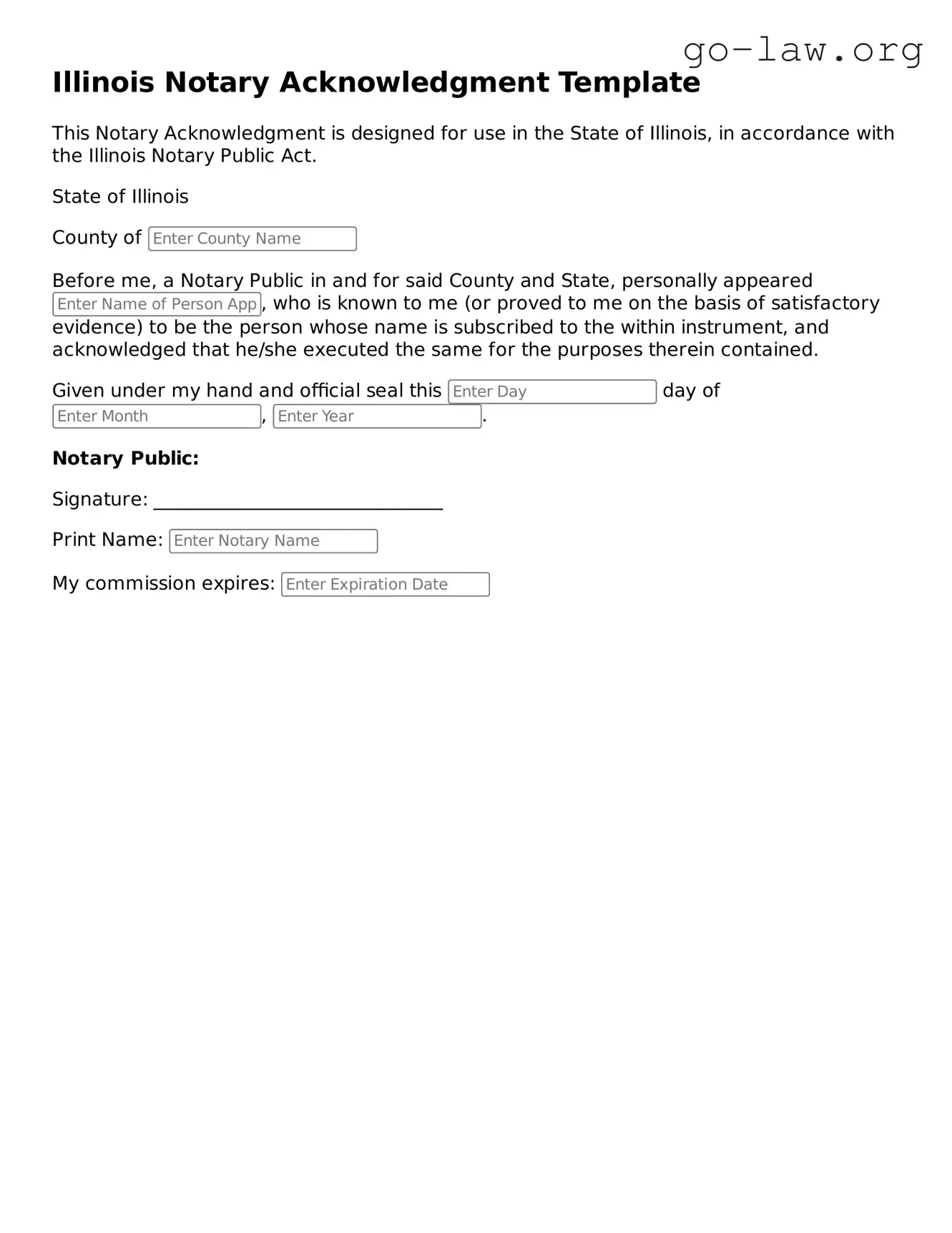 Fillable Illinois Notary Acknowledgement Form