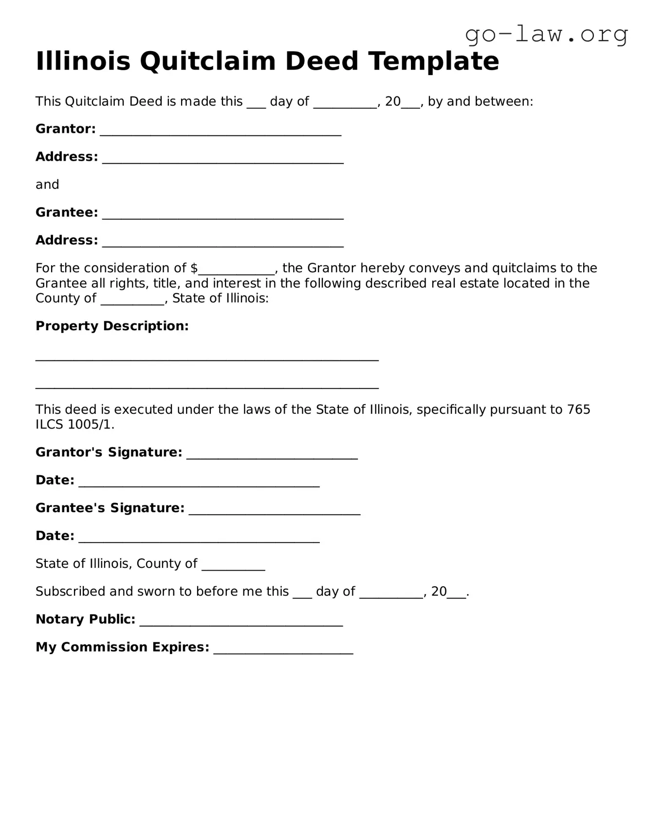 Fillable Illinois Quitclaim Deed Form