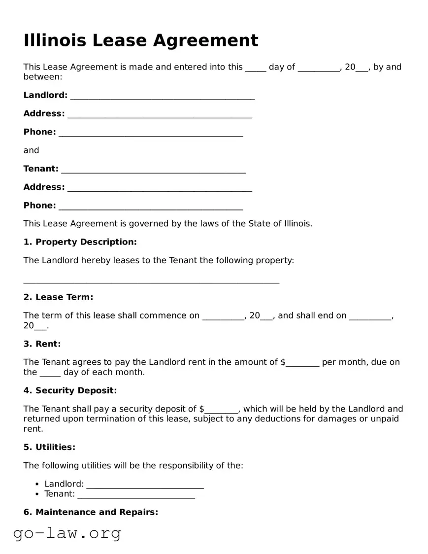 Fillable Illinois Lease Agreement Form