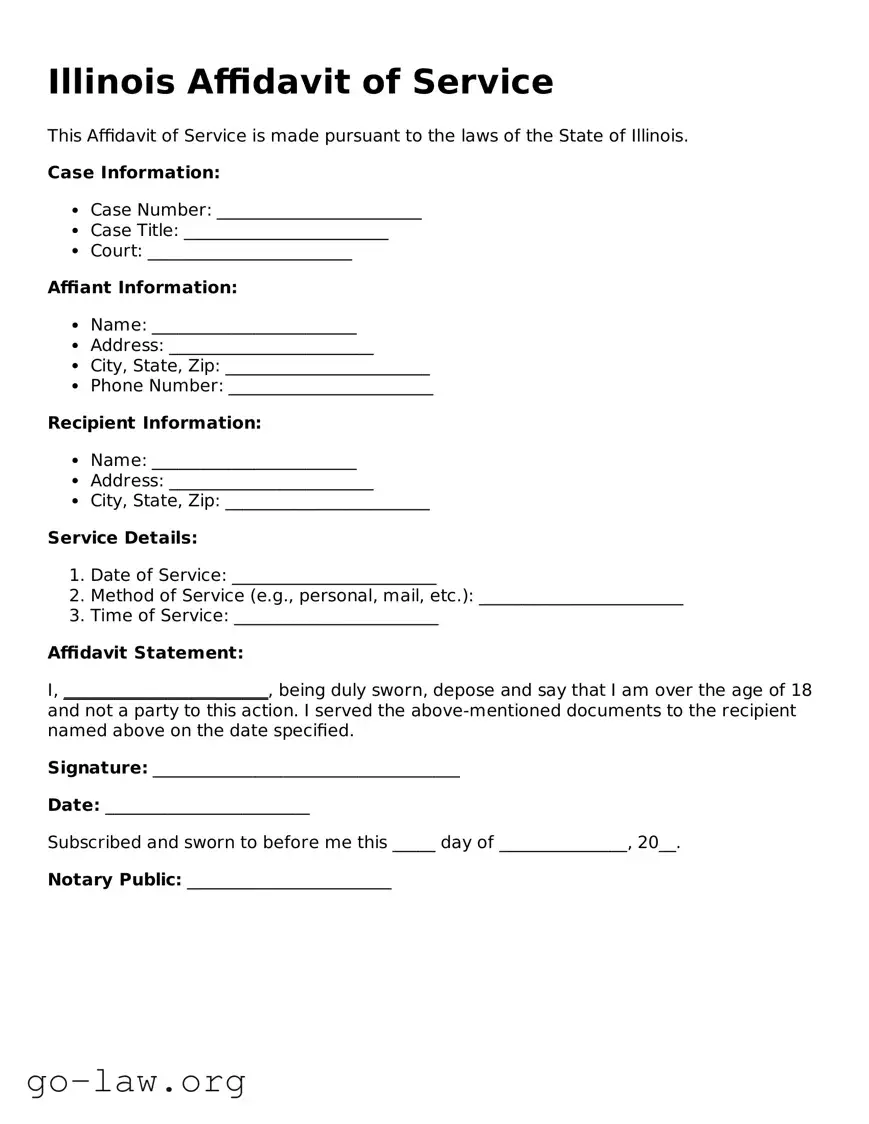 Fillable Illinois Affidavit of Service Form