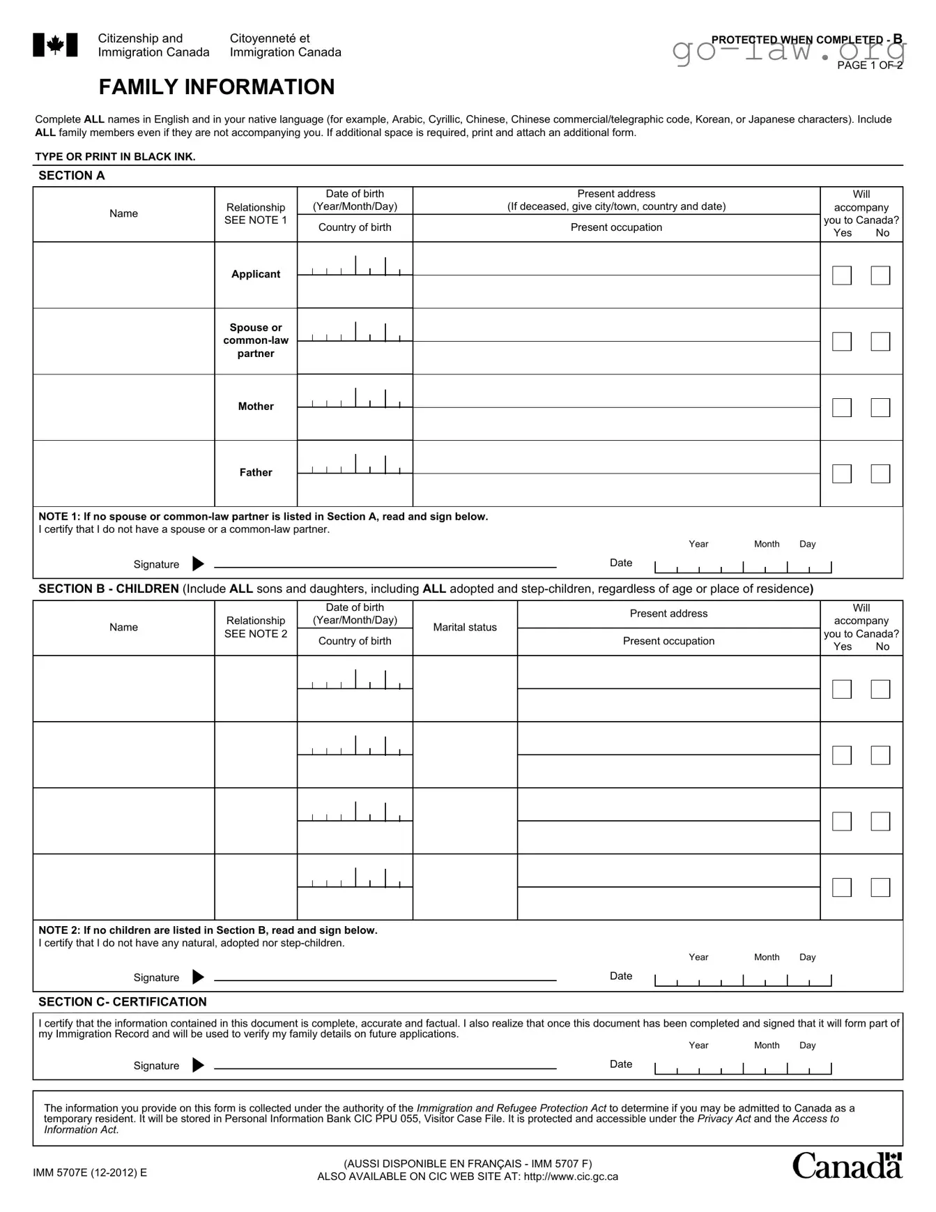 Download Imm5707 Form in PDF
