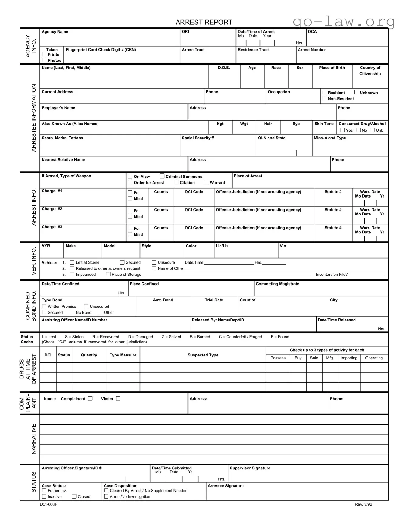Download Arrest Report Form in PDF
