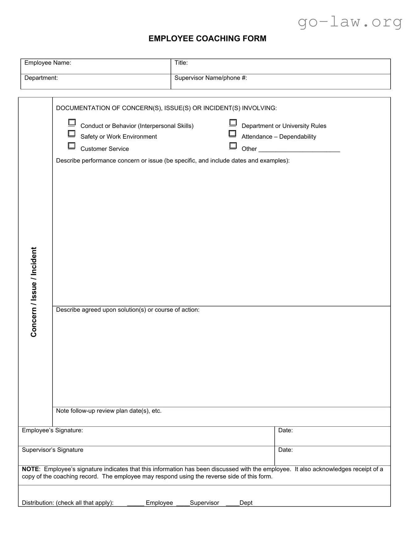 Download Employee Coaching Form in PDF