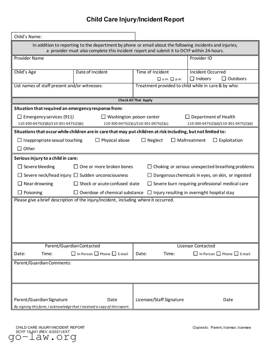 Download Child Care Incident Report Form in PDF