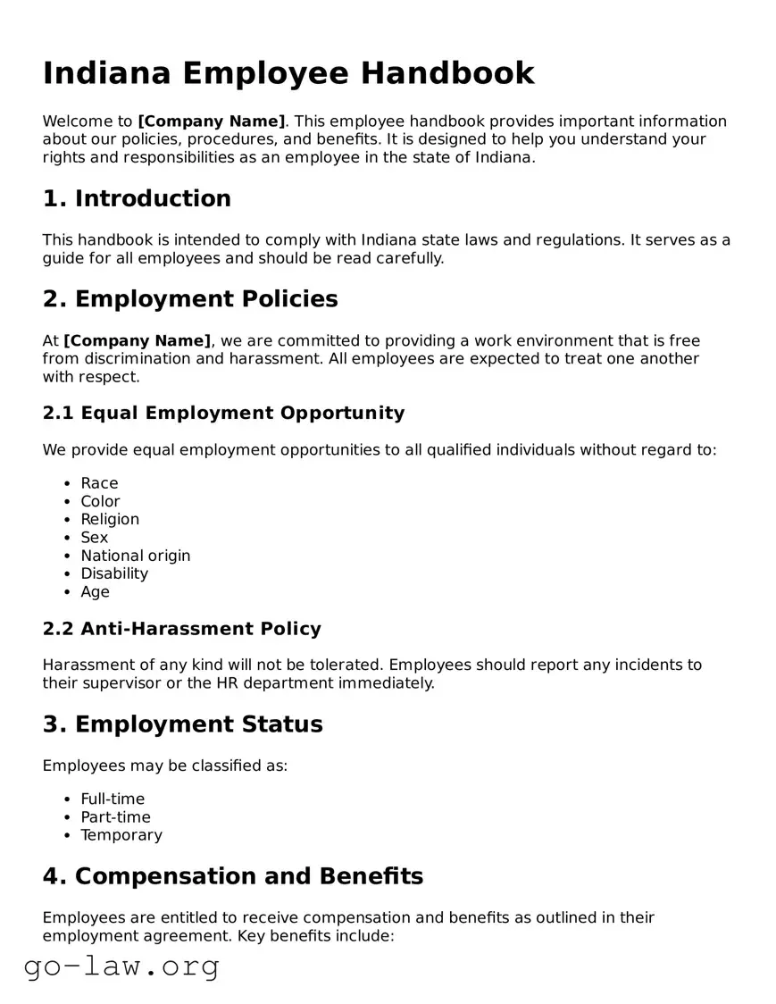 Fillable Indiana Employee Handbook Form