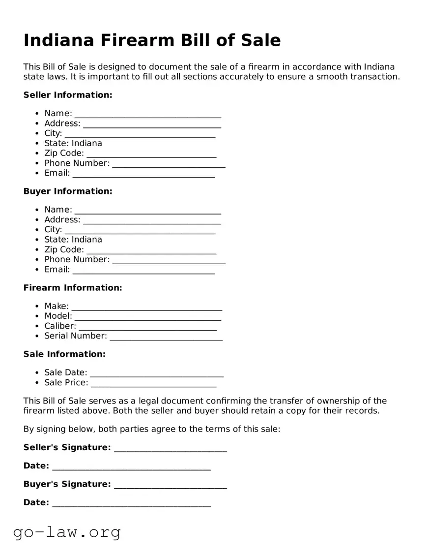 Fillable Indiana Firearm Bill of Sale Form