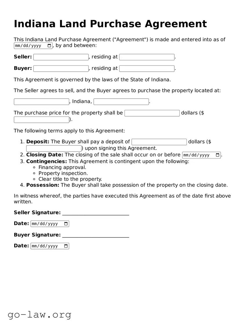 Fillable Indiana Land Purchase Agreement Form