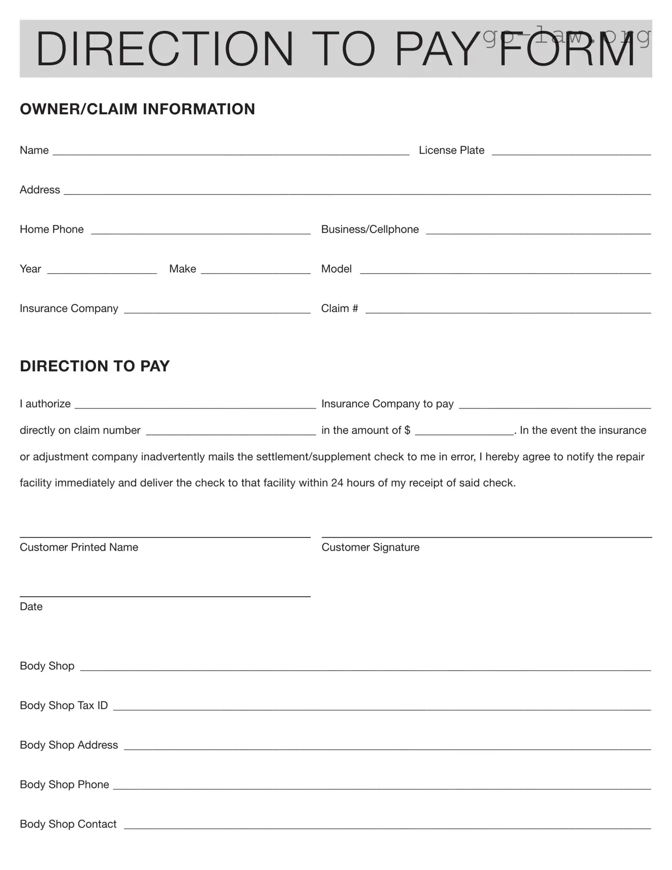 Download Authorization And Direction Pay Form in PDF