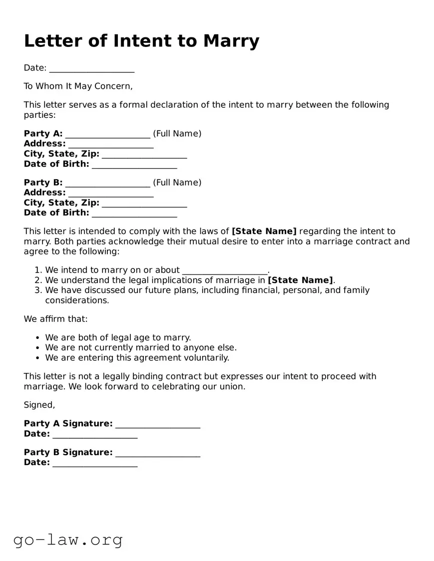 Blank Letter of Intent to Marry Template