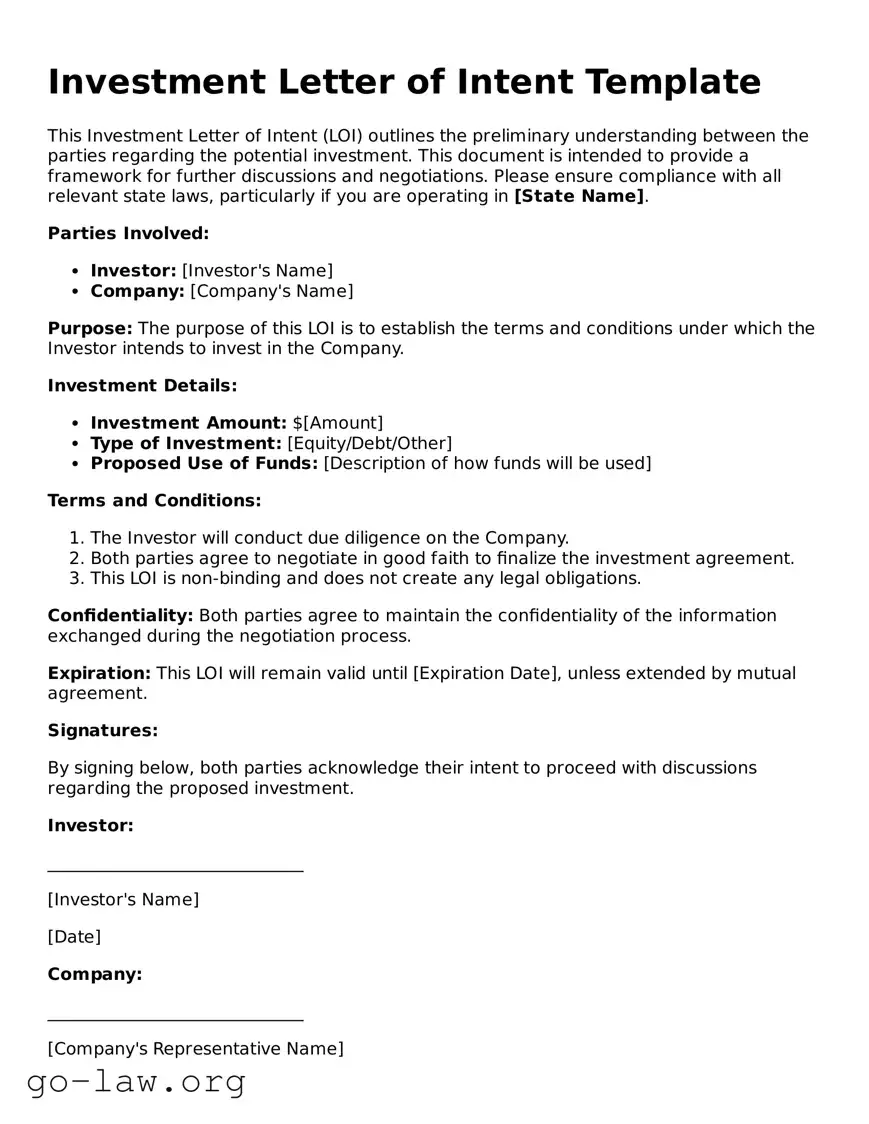 Blank Investment Letter of Intent Template