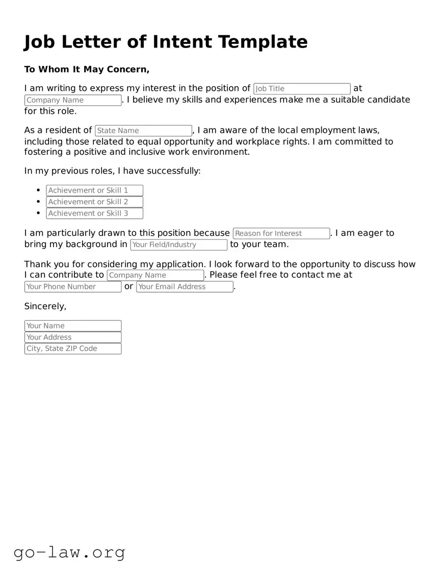 Blank Job Letter of Intent Template