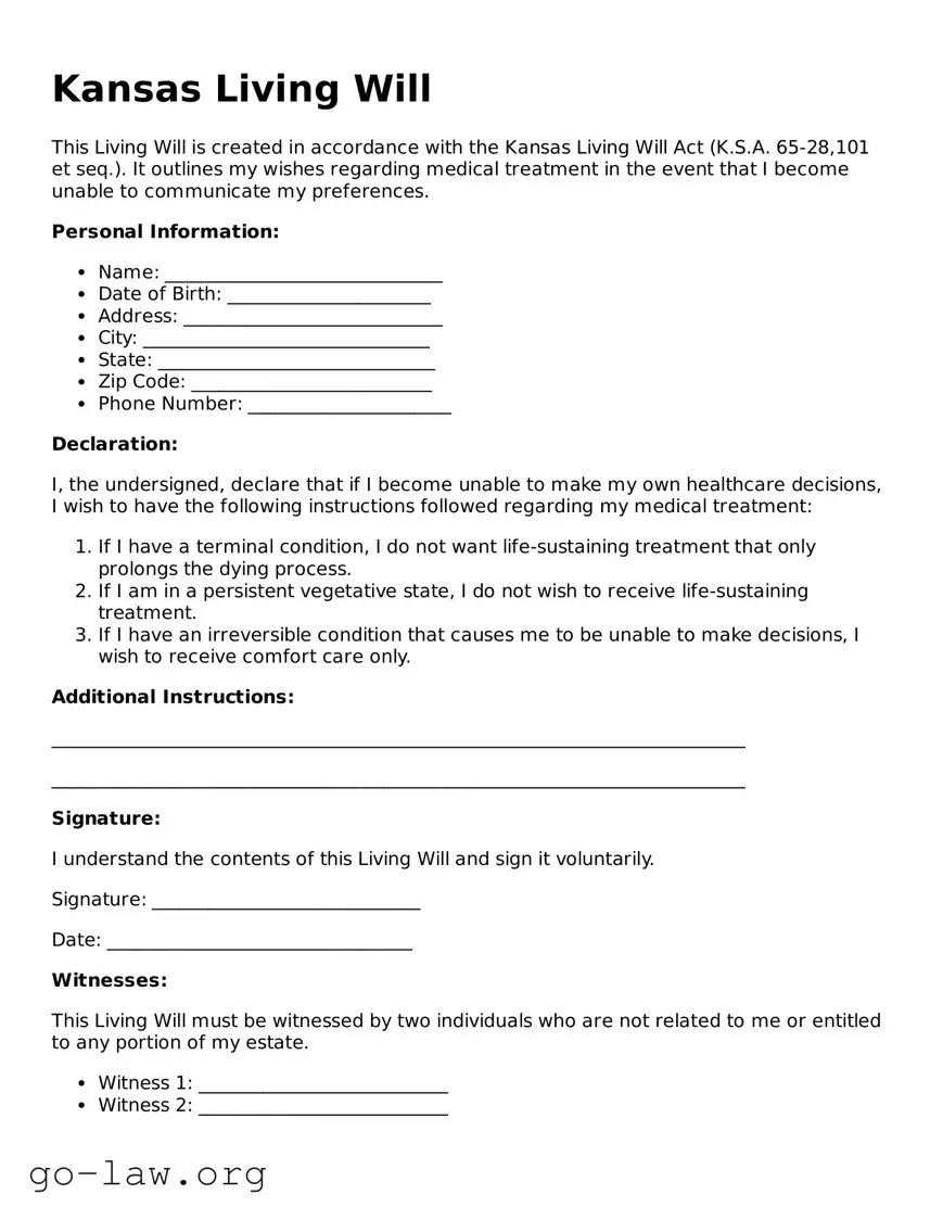 Fillable Kansas Living Will Form