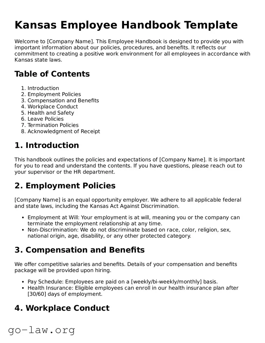 Fillable Kansas Employee Handbook Form