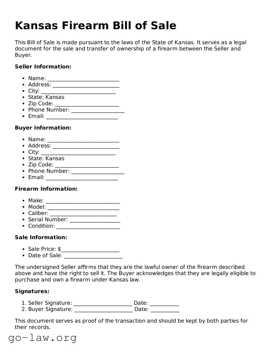 Fillable Kansas Firearm Bill of Sale Form